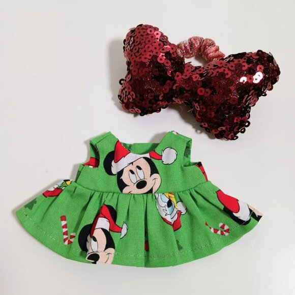 Labubu Disney Mickey Holiday Christmas Dress with Sequin Bow Outfit - Picture 5 of 5